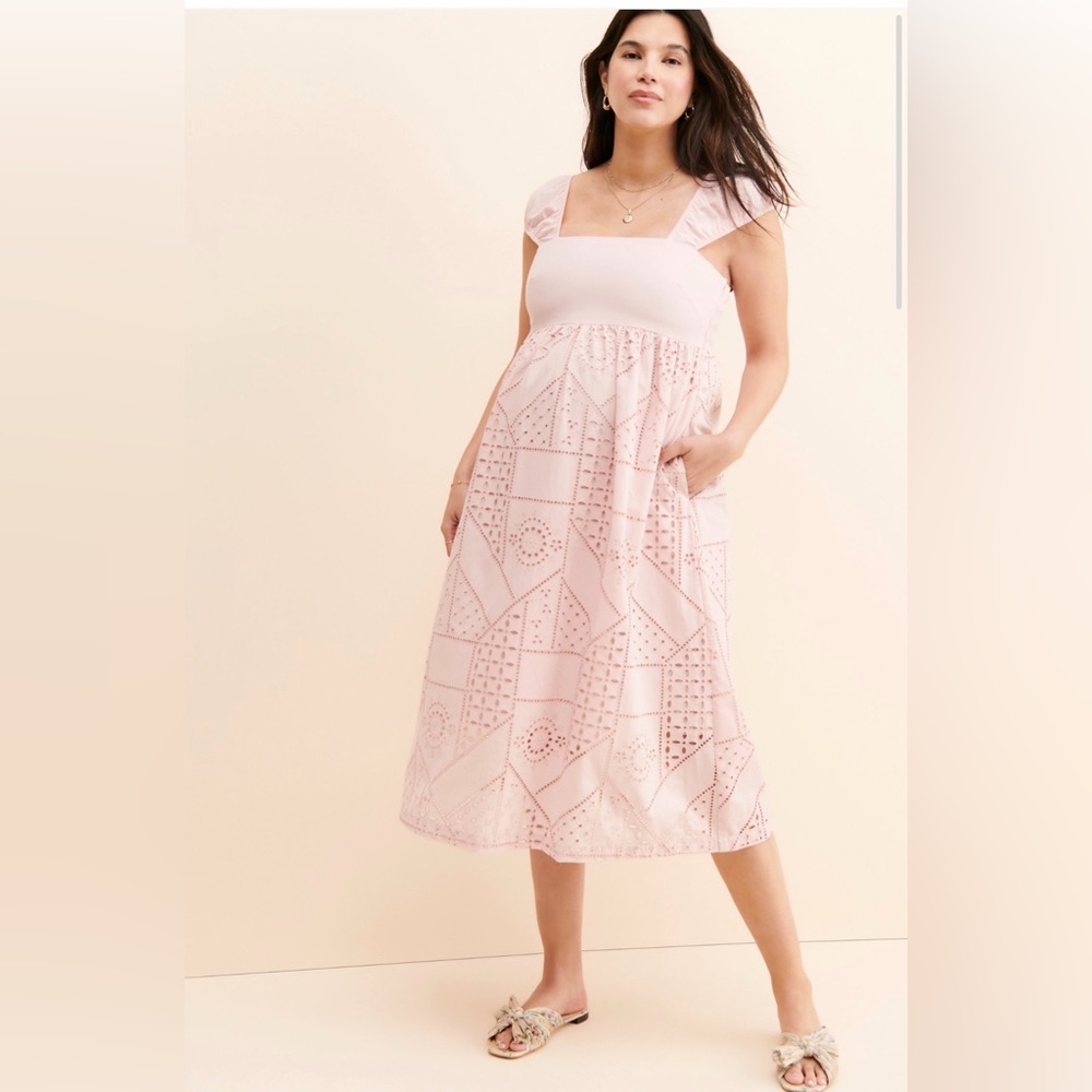 HATCH The Ivy Eyelet Pink Midi Maternity Dress Size: M/L
